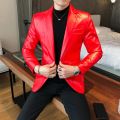 Men Fashion Casual Black White Suit Leather Jacket /Men Solid Color Business Suit Collar PU Blazers Dress Coat. 