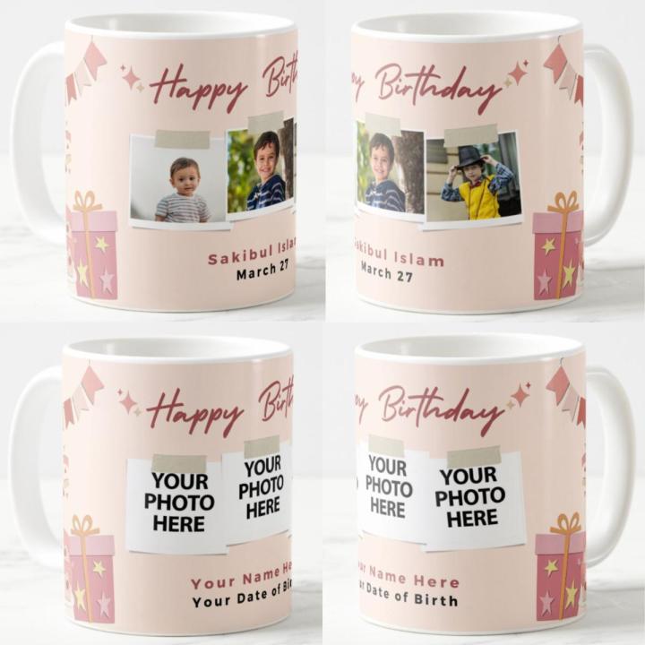 Customize Happy Birthday White Ceramic Mug With Your Photo, Name and Date of Birth