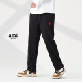 AMI prem Official Pants Men's Autumn New Casual Sports Trousers Fashion Brand Drooping Straight Wide Leg Sweatpants. 
