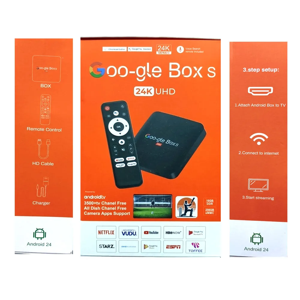 Google Box S Android TV Box – 24K UHD with Camera Apps & Google