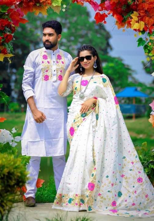 Stylish%20&%20Fashionable%20New%20Matching%20Best%20Couple%20Dress%20for%20Men%20&%20Women%20(Saree%20&%20Panjabi%20Combo%20Set)%20-%20Image%204