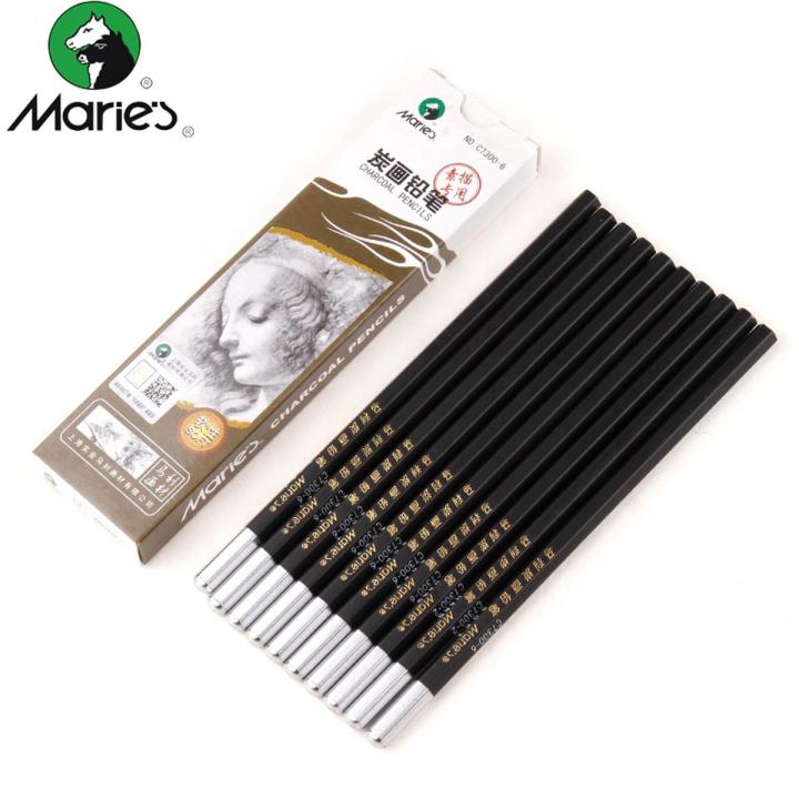 Maries 12Pcs/Box Soft Charcoal Pencil Set / Black Sketch Drawing
