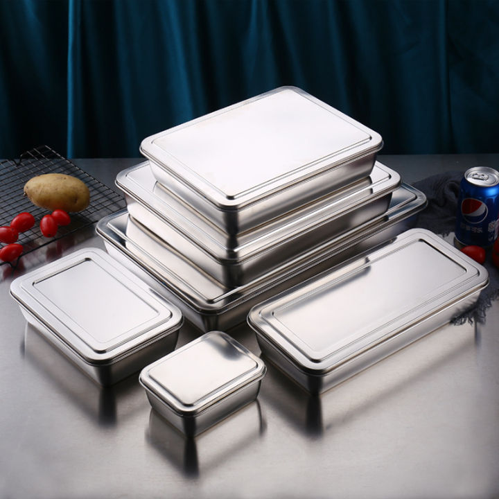 Stainless steel plate304Flat Right Angle Plate Rectangular Box with Lid Steamed Cake Baking Tray Dish Cooked Food