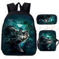 Cool Wolf Print Backpack School Bags Fashion Bookbag For Teenage Boys Girl 3Pcs School Backpacks Shoulder Bag Pencil Bag Mochila.
