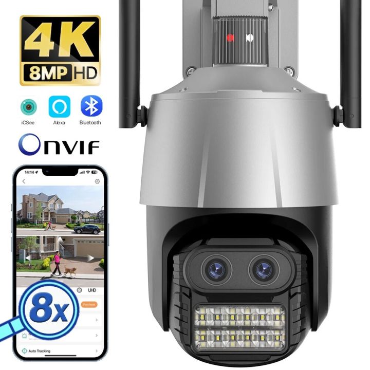 8MP 4K IP Camera WiFi Security PTZ Camera Dual-Lens Outdoor Color  Night Vision Surveillance CCTV Camera 8x Digital Zoom