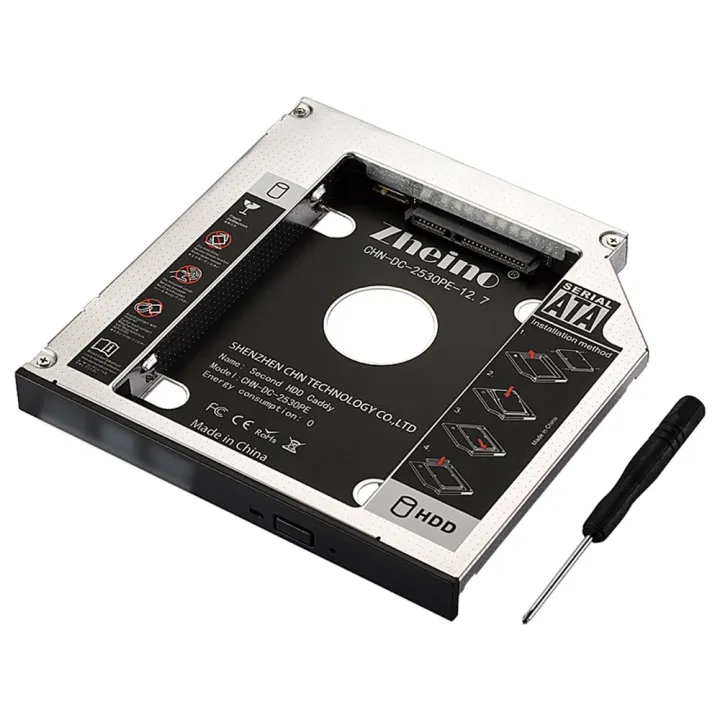 Laptop%20DVD%20to%202nd%20SSD/HDD%20Caddy%20Hard%20Drive%20Enclosures%20Size%2012.7mm%20-Black%20-%20Image%202