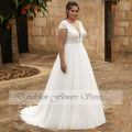 Simple Plus Size Wedding Dresses Short Sleeves Backless Bride Gowns Chiffon A-Line Sweep Train Lace Applique فستان حفلات الزفاف.