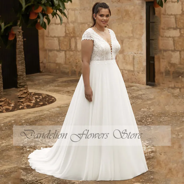 Simple%20Plus%20Size%20Wedding%20Dresses%20Short%20Sleeves%20Backless%20Bride%20Gowns%20Chiffon%20A-Line%20Sweep%20Train%20Lace%20Applique%20%D9%81%D8%B3%D8%AA%D8%A7%D9%86%20%D8%AD%D9%81%D9%84%D8%A7%D8%AA%20%D8%A7%D9%84%D8%B2%D9%81%D8%A7%D9%81%20-%20Image%204