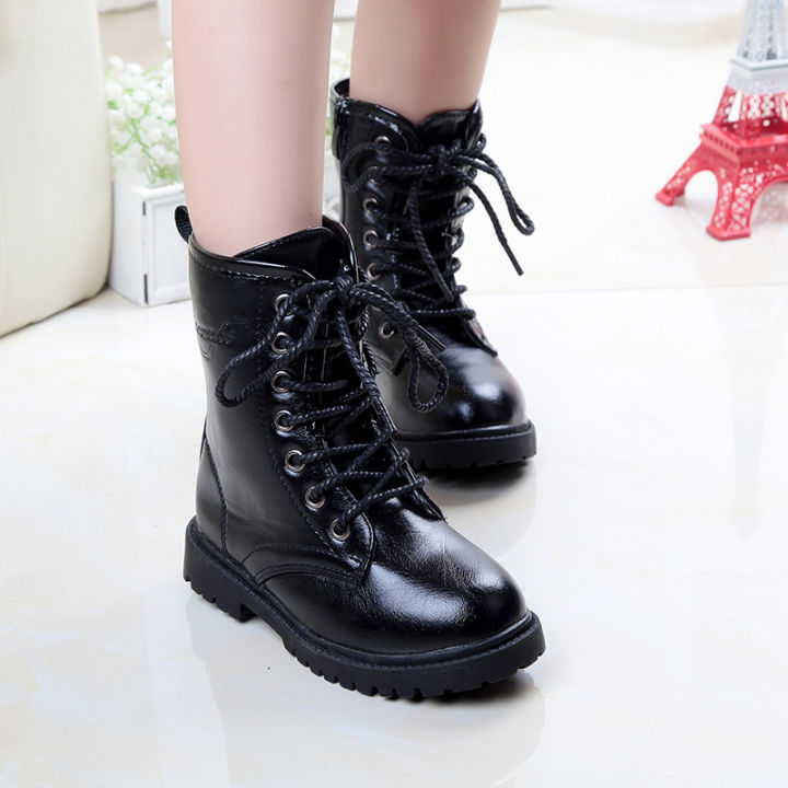 Children's boots, girls' booties, spring and autumn 2023 new Korean version of the British boys' martin boots, black school performance shoes