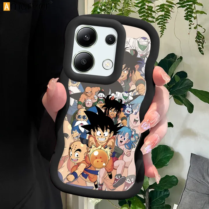 AMORVOR for Redmi Note 13 4G Back Cover Dragon Ball Goku Pattern Luxury Phone Case Macaron Wave Soft Silicone Mobile Cover