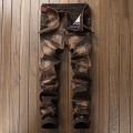 2020 High Quality Men Casual Jeans Coated Slim Straight Pleated Biker Jeans Pants Male Denim Casual Pants Plus Size 42.