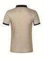 Amazon's new cross-border men's casual POLO t-shirt printed with V-neck button stripes in front pocket.