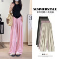 Ice Silk Wide-Leg Pants Women's Summer High Waist Draping Casual Japanese Cotton and Linen Lazy Yamamoto Pants Pleated Straight Pants. 