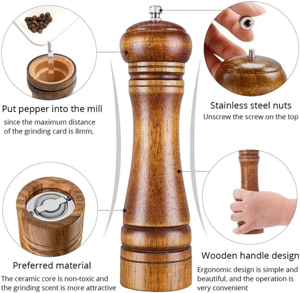 Salt and Pepper Shaker Wood Salt and Pepper Mill Shakers, Wooden Spice &  Pepper Grinders, Salt
