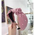 New Fashion Girls Headband Handmade Shining Pearls Rhinestone Ornament Hairband Women Middle Knot Turban Hair Accessories. 