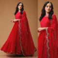 Red Georgette Embroidery Semi Stitched Perty Dress for Women. 
