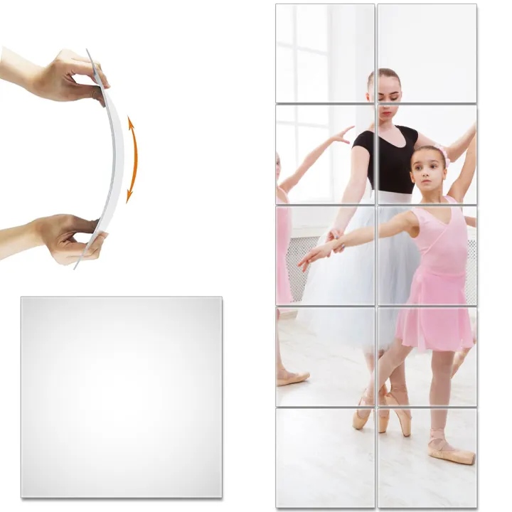 50/10Pc Mirror Sheets Self Adhesive Non Glass Mirror Ultra-thin Flexible Mirror Sheet DIY Tiles Mirror Stickers for Home Bedroom