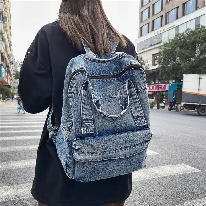 Denim Backpack For Women And Men Casual Large Capacity Laptop Bagpack  College Student School Bags Book Fashion Blue Travel bolsa
