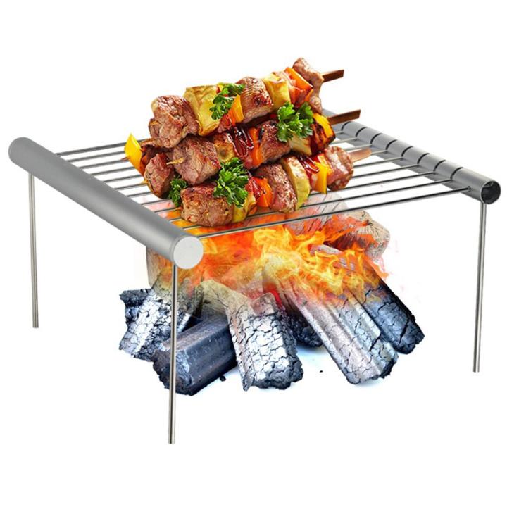 Folding Campfire Grill Non-stick Detachable 304 Stainless Steel Grate Portable Camping Grill with Legs BBQ Tools with Storage Bag for Meats Fish Vegetables Steak