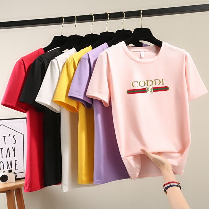 2024 Korean Style Short Sleeve T T-shirt Female Summer Students Casual Crew Neck Top Letters Women's Printed Wear Batch