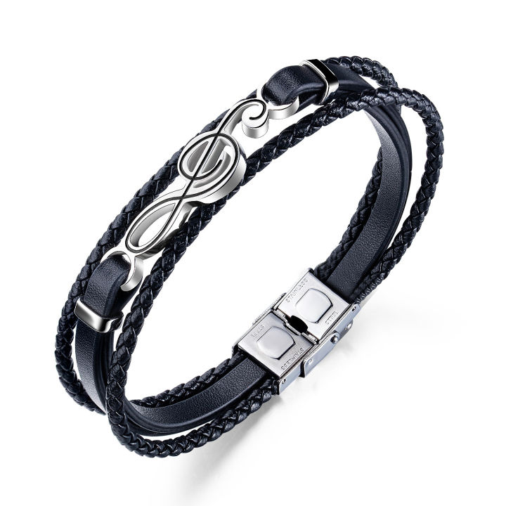 European and American hip-hop men's bracelets, men's musical note leather bracelets, simple multi-layered braided trendy men's bracelets for boyfriends