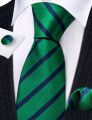 Elegant Stripe Men Tie High Quality Silk Woven Pocket Square Cufflinks Suit Necktie Sets Party Business Gifts Barry.Wang 6523. 