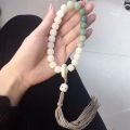 Seiko Flat Mouth Natural White Jade Bodhi Gradient Floating Flowers Old Barrel Beads Single Circle Bracelet Pliable Temperament Men and Women Rosary. 