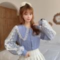 Spring and Autumn 2022 New Korean Style Sweet Lace Long Sleeve Shirt Women's Design Sense Niche Doll Collar Western Style Shirt. 