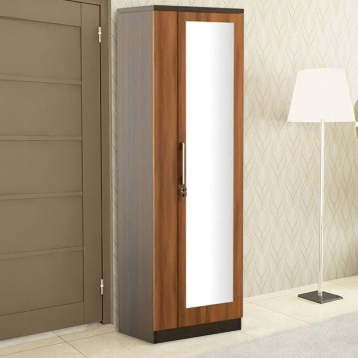 Refined Taste - Modern Single Door Almira with Mirror in MDF Laminated Board Walnut Finish by Deluxe Furniture - Durabilty Assured