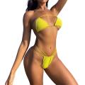 Women’s Two Piece Bikini Set Fashion Solid Color Tie-up Tube Tops and Low Waist Thong.