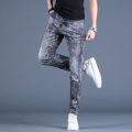 Spring Autumn Boyfriend Long Skinny Jeans Man Korean Fashion Designer Kpop Punk Star Print Denim Luxury Stretch Tight Pants Men.
