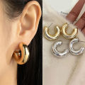 【In-Demand Item】 New Retro Alloy Chunky C Shape Hoop Earrings Glossy Round Ear Jewelry GJCUTE. 