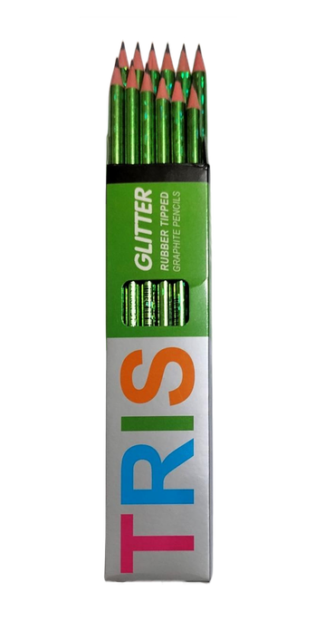 TRIS Glitter Rubber Tripped Graphite HB Pencil with Eraser- 12 Pcs