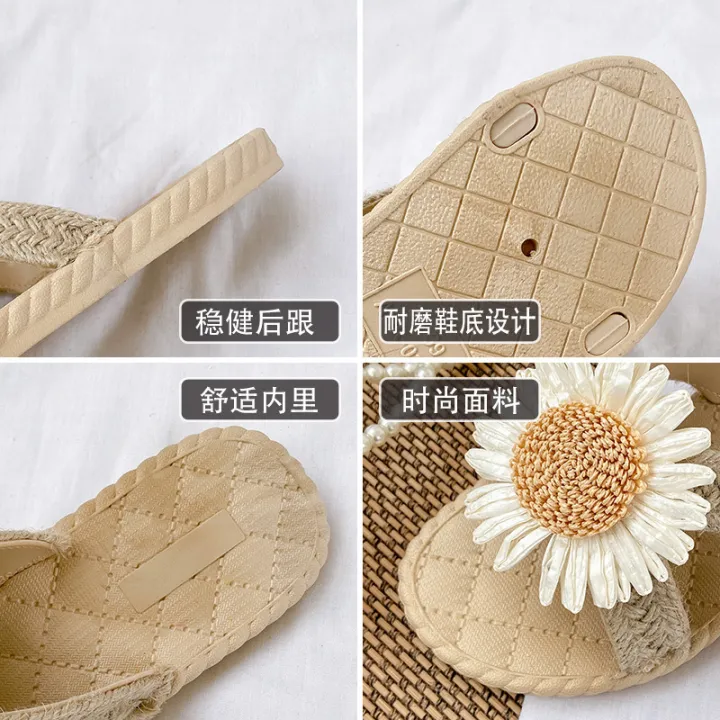 Sunflower%20sandals%20women's%20flat%20soles%20wear%20imitation%20straw%20travel%20holiday%20beach%20shoes%20summer%20new%20non-slip%20slippers%20women%20-%20Image%204