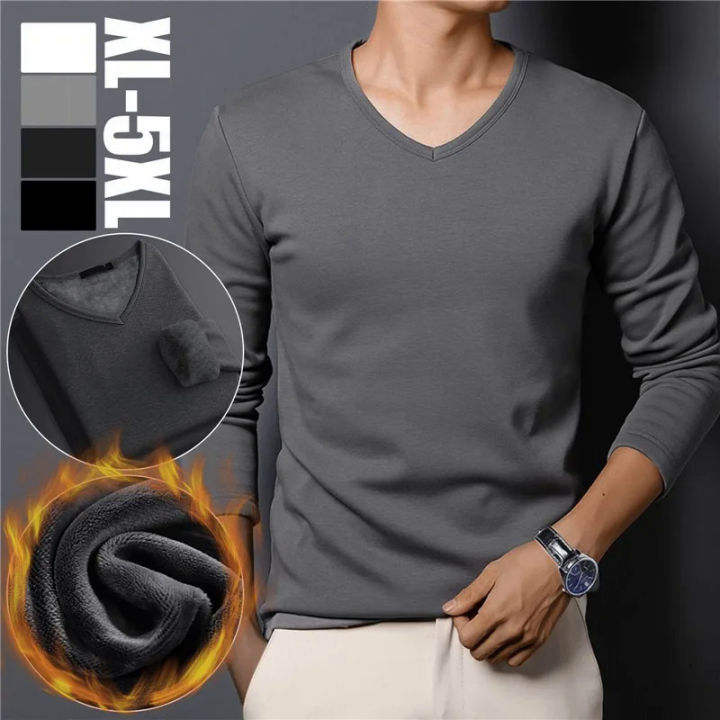 2023 Mens Underwear Winter Men'S Long-Sleeved Thermal Underwear Plus Velvet Padded T-Shirt Round Neck Slim Bottoming Shirt Dislikelike