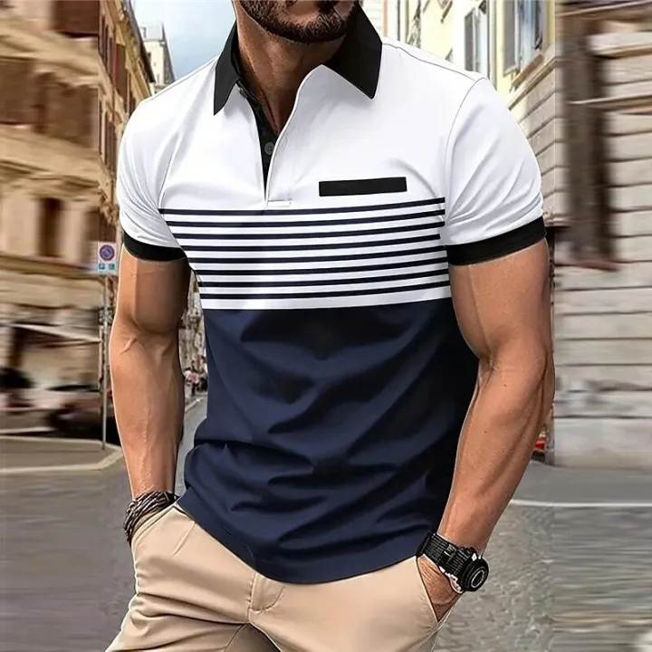 Business%20Men's%20Polo%20T%20Shirt%20Summer%20Short%20Sleeve%20Clothing%20Fashion%20Stripe%20Print%20Street%20Casual%20Buttons%20Tops%20Oversized%20Pullover%20-%20Image%203