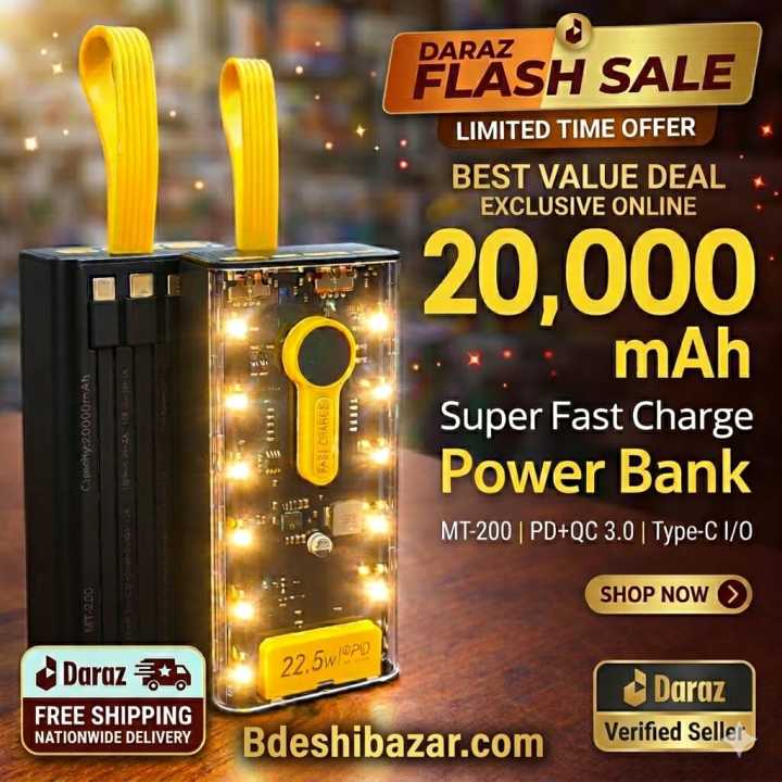 20000 mah Power Bank Fast Charging PD Transparent Power bank with Night Light and Cable Best Quality