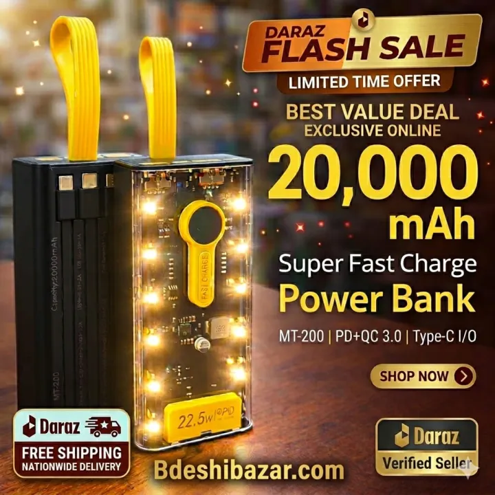 20000 mah Power Bank Fast Charging PD Transparent Power bank with Night Light and Cable Best Quality