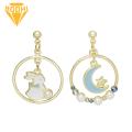 BODHI Stud Earrings Faux Pearl Romantic Rabbit Moon Star Dangling Earrings. 