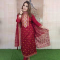 Yellow Joypuri Cotton Unstitched Skin Print High-Quality Three Piece - A Stylish Dress for Girl. 
