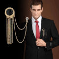 New Fashion Metal Rhinestone Crystal Brooch Men's Suit Shirt Collar Pin Black Tassel Corsage Brooches Jewelry Accessories. 