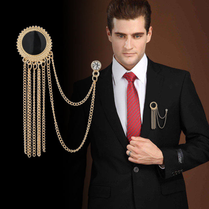 New%20Fashion%20Metal%20Rhinestone%20Crystal%20Brooch%20Men's%20Suit%20Shirt%20Collar%20Pin%20Black%20Tassel%20Corsage%20Brooches%20Jewelry%20Accessories%20-%20Image%202