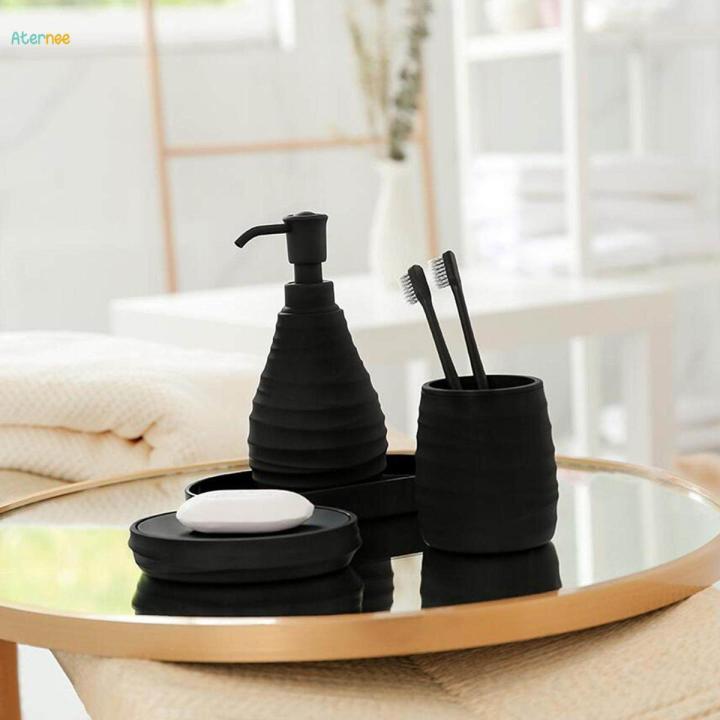 4Pcs Bathroom Accessories Set Include Lotion Dispenser, Soap Dish, Toothbrush Cup, Holder for Homes, Hotels Vanity Decor Stylish Design