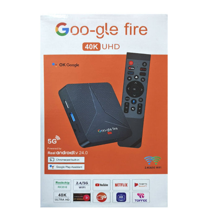 Google Fire 40K Ultra HD Android TV Box | Chromecast, Netflix