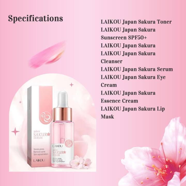 LAIKOU%20Japan%20Sakura%20Toner/%20Sunscreen%20SPF50+%20/%20Cleanser/Serum/Eye%20Cream/%20Essence%20Cream%20/Lip%20Mask%20Combo%20set%207%20pcs%20-%20Image%203