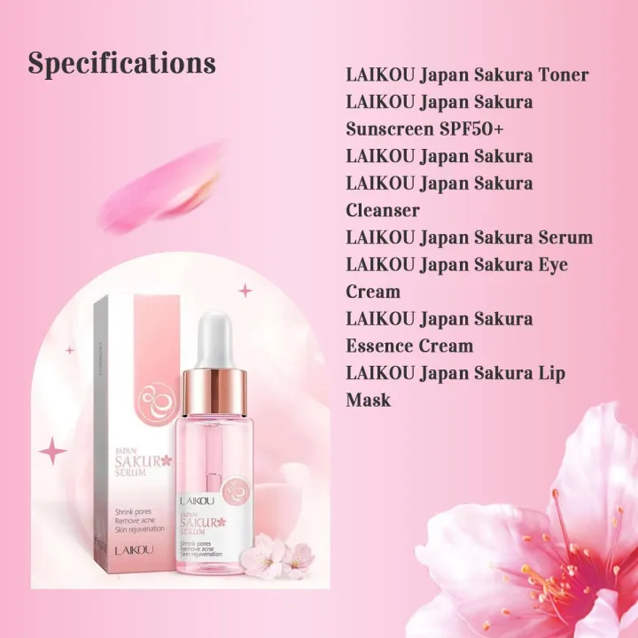LAIKOU%20Japan%20Sakura%20Toner/%20Sunscreen%20SPF50+%20/%20Cleanser/Serum/Eye%20Cream/%20Essence%20Cream%20/Lip%20Mask%20Combo%20set%207%20pcs%20-%20Image%203