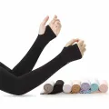 Black UV Sun Protection Hand Protector Ice Silk Arm Sleeves Sunscreen Sleeves.