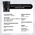 Sigma 30MM F1.4 DC DN Wide Angle Fixed Focus Portrait Lens Mirrorless Camera Lens for SONY ZVE10 A6400 E Mount.