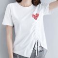 Short Sleeve T T-shirt Women's New Summer Korean Style Split Drawstring Irregular Versatile Split Loose Design Top ins. 