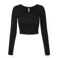 Long Sleeve Cotton Crop Top for Women Ribbed Blouse Multicolor. 